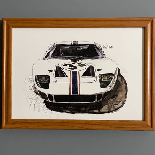 ■BOW/池田和弘■「Ford GT40 1987」/B5額装品/旧車/貴重イラスト/印刷物/インテリア G2933