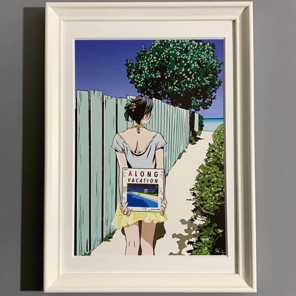 ■江口寿史■「A LONG VACATION 40th Anniversary Edition ポスターイラスト 2021」/A4マット額装品/スタンド付/大瀧詠一/美人画 G2952