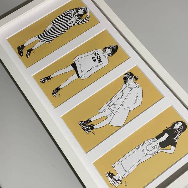 ■江口寿史■「彼女 #2」/57×30cmマット額装品/美人画/貴重イラスト/印刷物/インテリア G3017