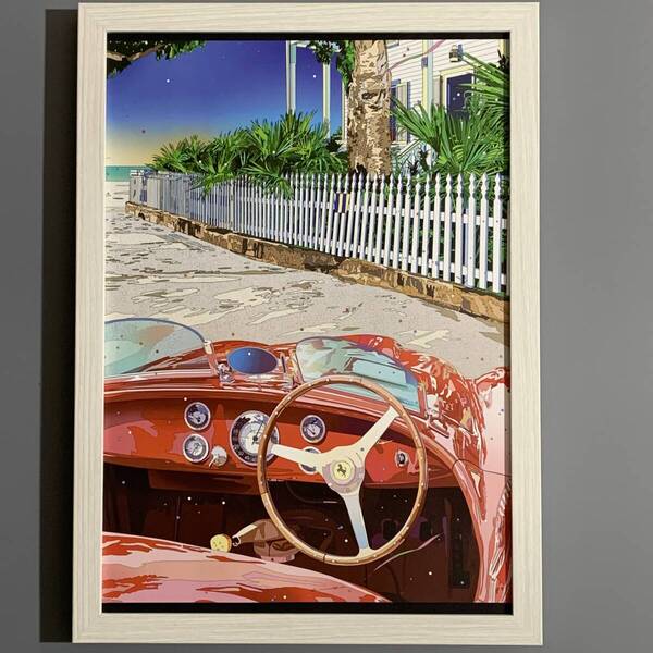 ■鈴木英人■「BELLA ROSSA ITALIANA 2013」/A4額装品/赤ポルシェ/貴重イラスト/印刷物/インテリア G2899a