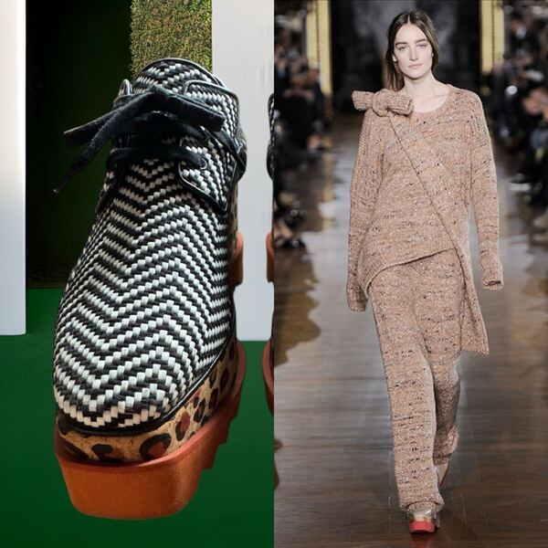 イタリア製 stella mccartney ステラマッカートニー 厚底靴 シューズ 刺繍アミ 白黒豹柄 オレンジ バイカラー 38 24.5