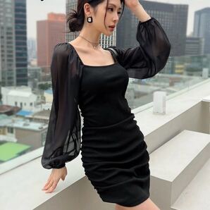 ワンピース キャバ ドレス ボディコン ミニ丈 ブラック S