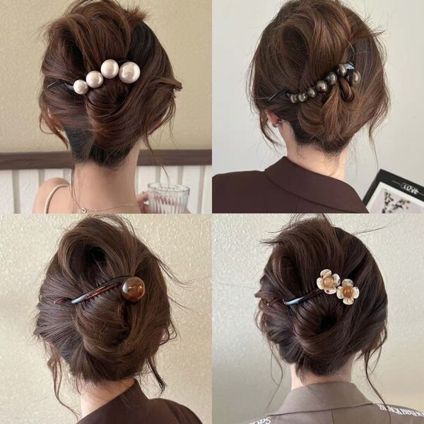 4個セット ヘアクリップ 髪飾り ヘアアクセサリー 髪留め お花付き おしゃれ