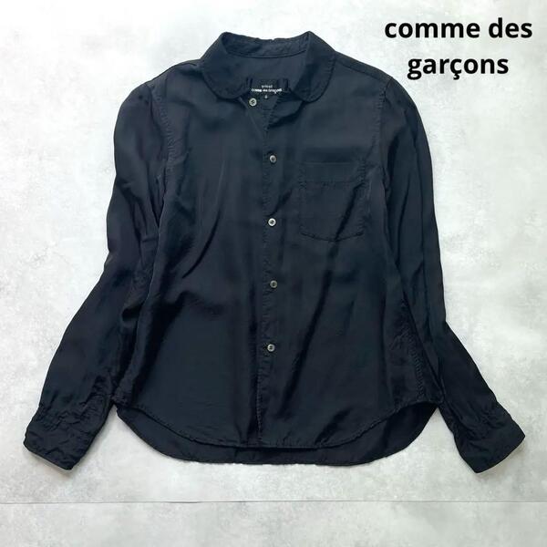 美品 comme des garons コムデギャルソン トリココムデギャルソン 丸襟シャツ ロングスリーブシャツ ステッチ 黒 ブラック L相当 AD2005