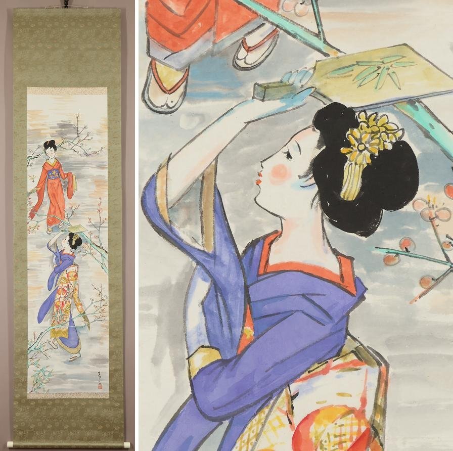 美人画 浮世絵 絹本 掛軸(夢二 風) 美人画 浮世絵 絹本 掛軸(夢二 風) Yahoo!オークション