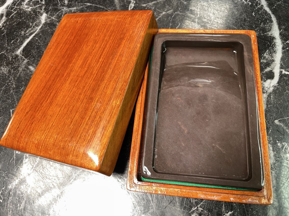 骨董品 端渓硯 古硯 紫檀台 蓋 3.3キロ