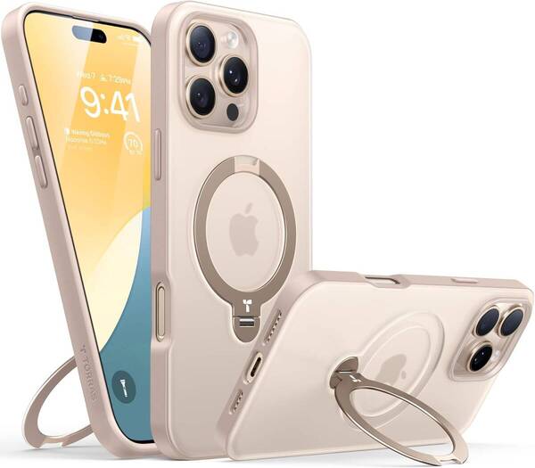 TORRAS iPhone 16 Pro 用ケース【デザートチタニウム・360°ゼンマイ式スタンド】高品質リング MagSafe対応 ワイヤレス充電対応 新品未開封