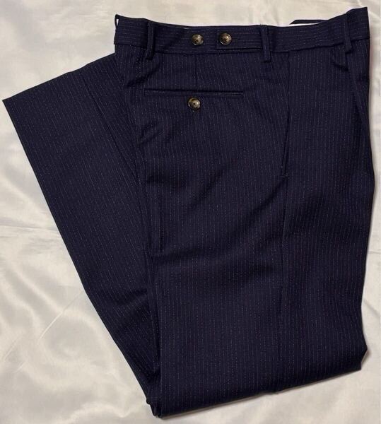 PT TORINO ピーティートリノ サイズ 30 S〜M ウール 100% パンツ ネイビー系 ストライプ スラックスパンツ 2プリーツ THE MARINER