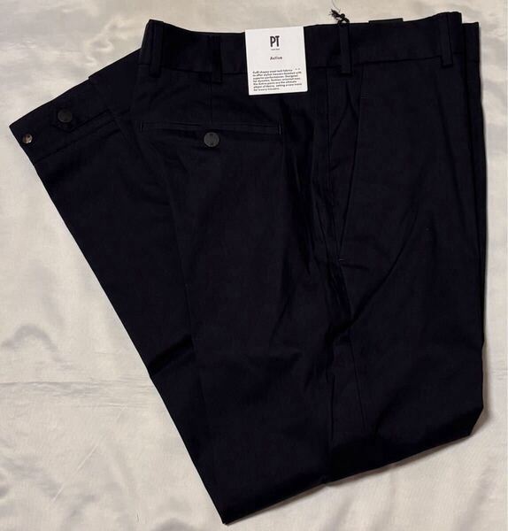 新品 PT TORINO ピーティートリノ サイズ 46 S〜M コットン ナイロン パンツ ダークネイビー系 ZETA FIT ストレッチ スラックス 裾ボタン