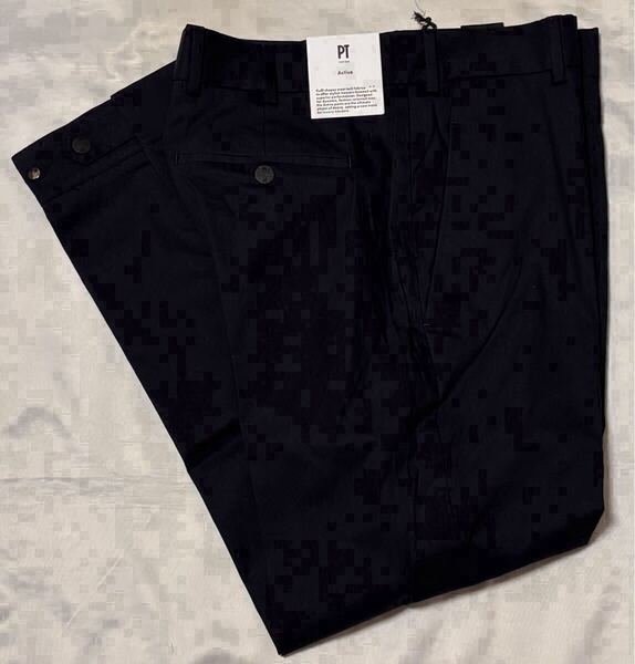 新品 PT TORINO ピーティートリノ サイズ 46 S〜M コットン ナイロン パンツ ダークネイビー系 ZETA FIT ストレッチ スラックス 裾ボタン
