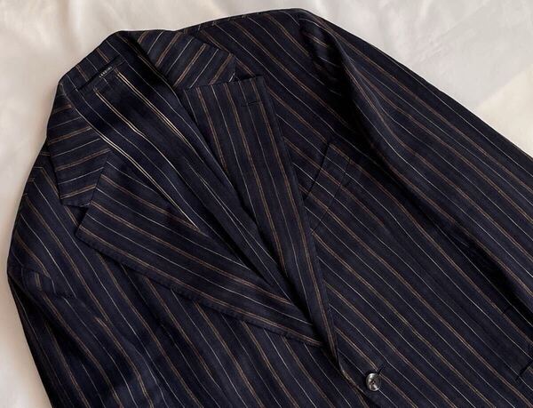 LARDINI 近年モデル ラルディーニ サイズ 52 L〜XL テーラードジャケット ネイビー系 コットン リネン イタリア製