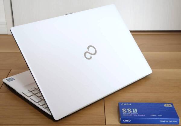 ★極美品プレミアムホワイト★Core i7-8565U/新品1TB NVMe SSD/16GB/FHD/ONKYO SP/ブルーレイ/Win11/Office 2019★富士通LIFEBOOK AH55/D3