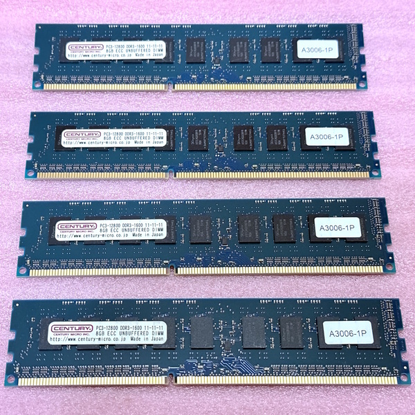 >センチュリーマイクロ CD8G-D3UE1600 4枚セット *PC3-12800E/DDR3-1600 SK hynixチップ ECC Unbuffered DDR3 UDIMM 32GB(8GB x4) 動作品
