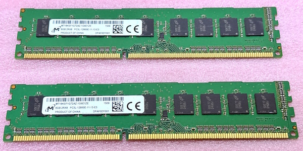 ●Micron MT18KSF1G72AZ-1G6E1 2枚セット *PC3L-12800E/DDR3L-1600 ECC Unbuffered 240Pin DDR3 UDIMM 16GB(8GB x2) 動作品