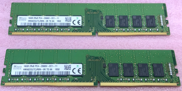 ◎SK hynix HMA82GU7CJR8N-VK 2枚セット *PC4-21300/DDR4-2666/PC4-2666V ECC Unbuffered 288Pin DDR4 UDIMM 32GB(16GB x2) 動作品