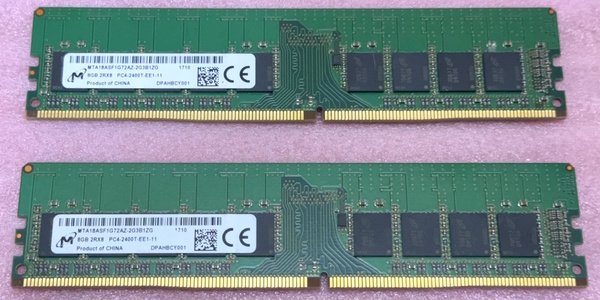 ∠Micron MTA18ASF1G72AZ-2G3B1 2枚セット *PC4-19200/DDR4-2400/PC4-2400T ECC Unbuffered 288Pin DDR4 UDIMM 16GB(8GB x2) 動作品