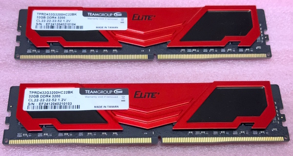 >Team TPRD432G3200HC22BK 2枚セット *PC4-25600/DDR4-3200 288Pin DDR4 UDIMM 64GB(32GB x2) 動作品