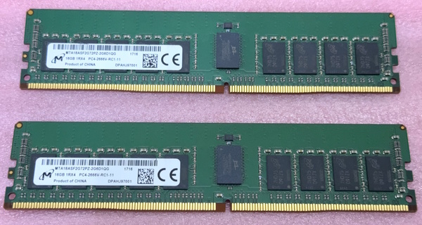 ◆Micron MTA18ASF2G72PZ-2G6D1 2枚セット *PC4-21300/DDR4-2666/PC4-2666V ECC REG/Registered 288Pin DDR4 RDIMM 32GB(16GB x2) 動作品