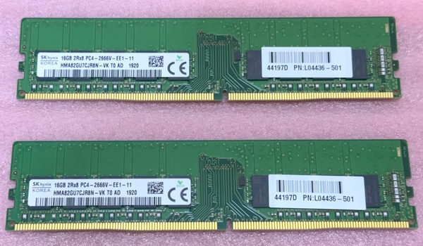 ◇SK hynix HMA82GU7CJR8N-VK 2枚セット *PC4-21300/DDR4-2666/PC4-2666V ECC Unbuffered 288Pin DDR4 UDIMM 32GB(16GB x2) 動作品