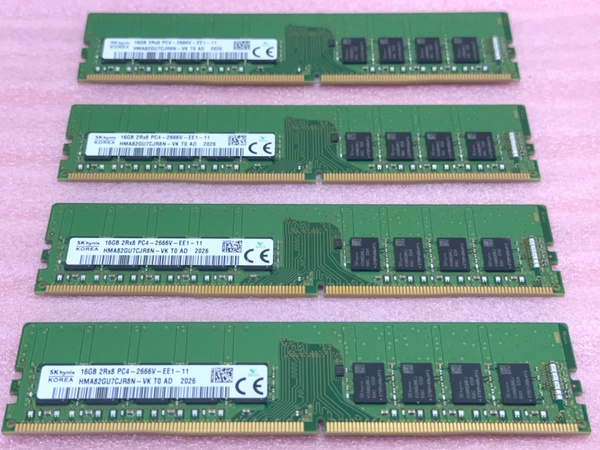 ◆SK hynix HMA82GU7CJR8N-VK 4枚セット *PC4-21300/DDR4-2666/PC4-2666V ECC Unbuffered 288Pin DDR4 UDIMM 64GB(16GB x4) 動作品