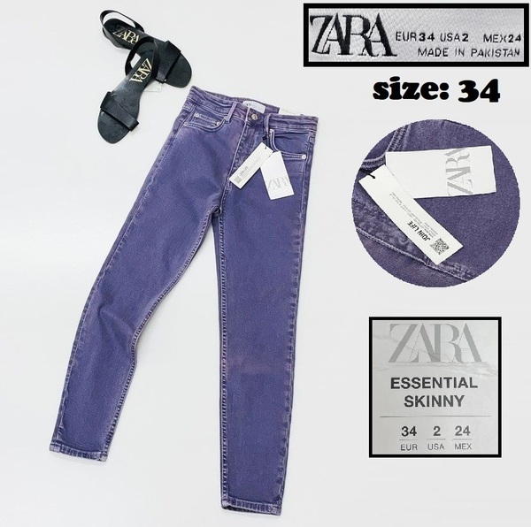ZARA /34/ パープル カラーデニムパンツ スキニージーンズ レディース タグ付きカジュアル生地コットンストレッチ大人可愛い デイリー ザラ