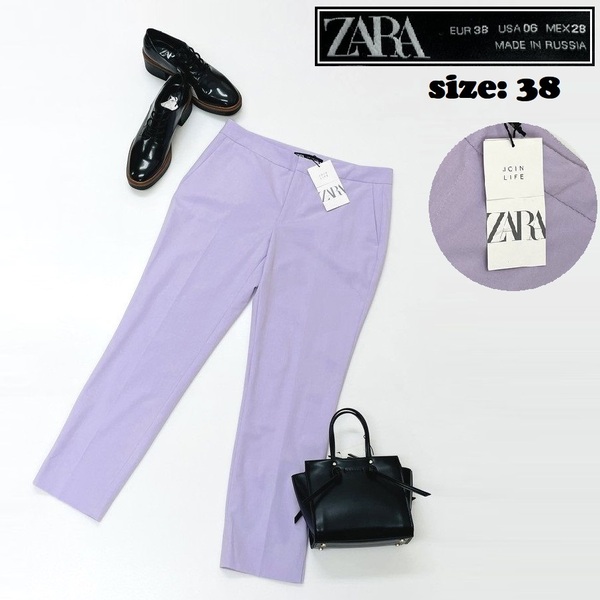 ZARA【38】ラベンダーパンツ スラックス レディース タグ付き カジュアル ボトム 通勤 フェミニン 大人可愛い生地ストレッチ デイリー ザラ