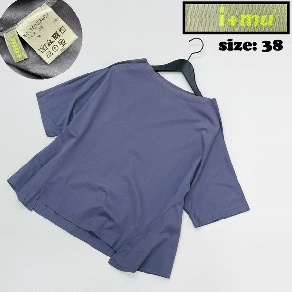 i+mu【38】ブルー系 半袖カットソー Tシャツ トップス レディースカジュアル 通勤 個性的 変形ヘム 生地コットン マツオ センソユニコ イム