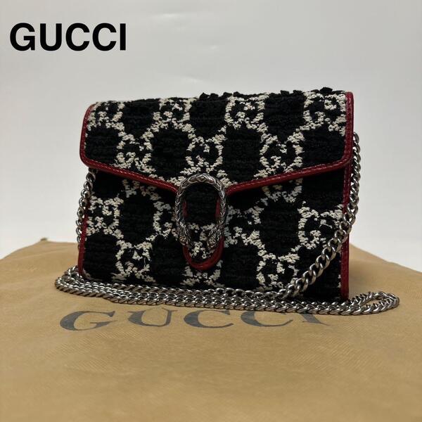 q10【極美品】グッチ GUCCI デュオニソス GG柄 ツイード チェーン ショルダーバッグ 401231