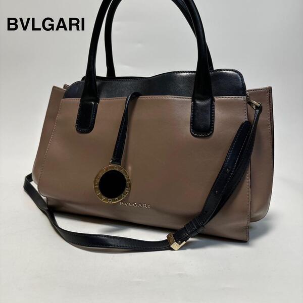 q53 ブルガリ BVLGARI アルバ レザー サークルロゴチャーム 2way ショルダーバッグ ハンドバッグ トートバッグ