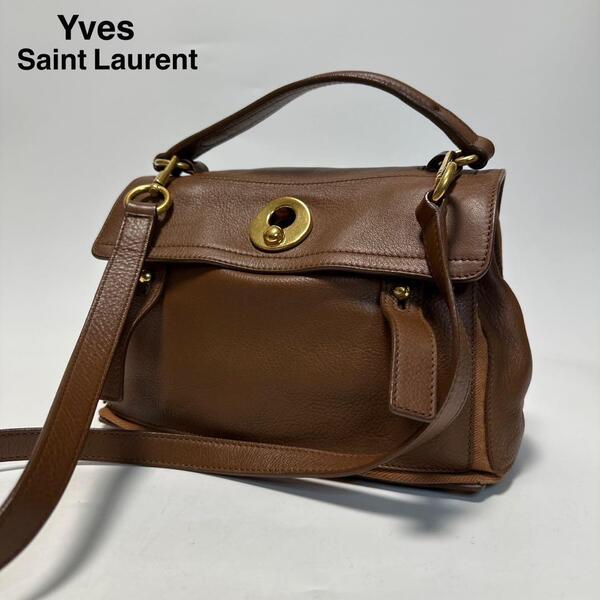 q55【極美品】イヴサンローラン Yves Saint Laurent ミューズトゥ レザー 革 2way ショルダーバッグ ハンドバッグ