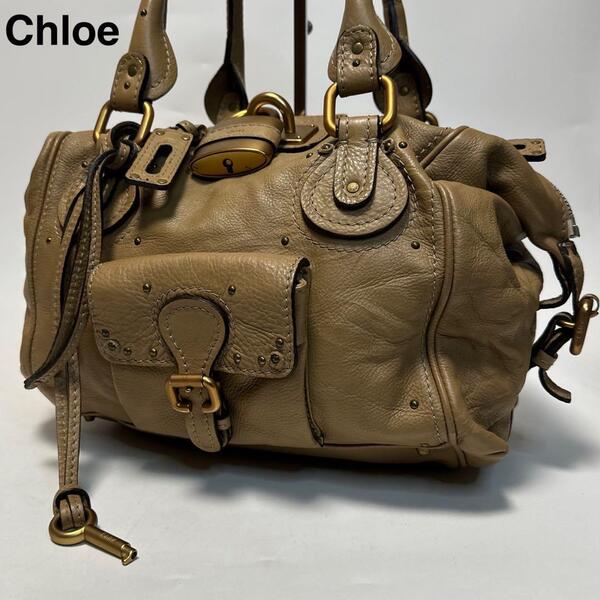q89【極美品】クロエ Chloe パディントン 南京錠 鍵 レザー ハンドバッグ トートバッグ ワンショルダーバッグ