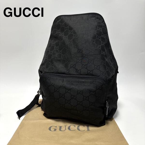 r02【極美品】グッチ GUCCI GGナイロン ブラック A4 収納可 リュック バックパック 112250