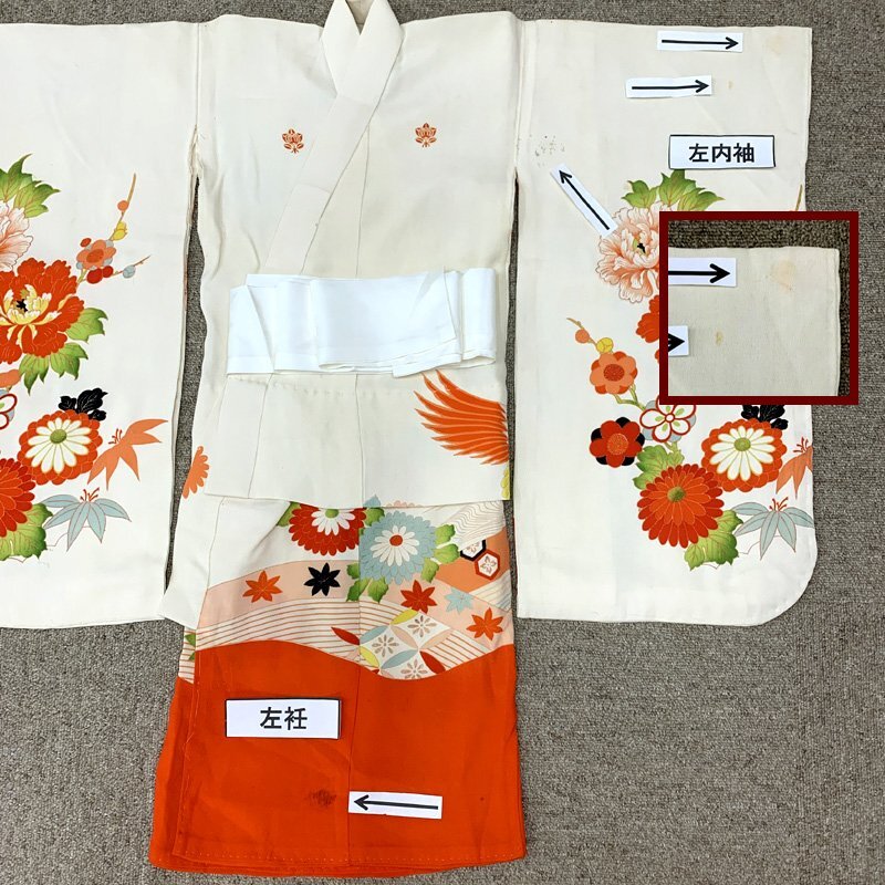 509agu34□七五三 三歳 セミアンティーク 女児 着物のみ 花車□状態良好 □きものマーチ□七五三 三歳 セミアンティーク 女児 着物