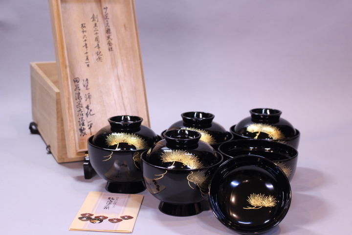 輪島塗 慶塚 忍草蒔絵吸物椀 五客揃 – Gallery Nisui