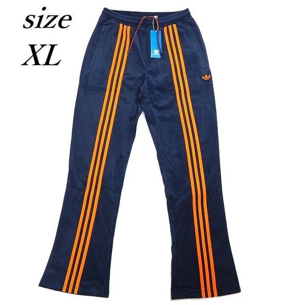 T272 新品 adidas originals アディダス オリジナルス レディース 70s ベロア トラックパンツ 3ストライプス ネイビー/オレンジ XL