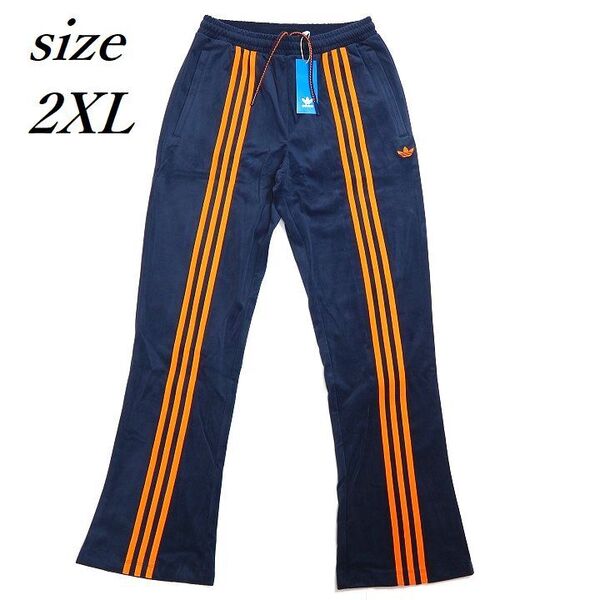 T272 新品 adidas originals アディダス オリジナルス レディース 70s ベロア トラックパンツ 3ストライプス ネイビー/オレンジ 2XL