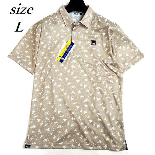 T186 新品 FILA GOLF フィラ ゴルフ 花柄 半袖 ポロシャツ ストレッチ 吸汗速乾 UVカット 総柄 ベージュ L