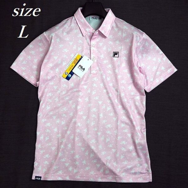 T186 新品 FILA GOLF フィラ ゴルフ 花柄 半袖 ポロシャツ ストレッチ 吸汗速乾 UVカット 総柄 ピンク L