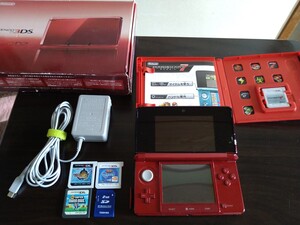 ニンテンドー3DS フレアレッド 箱あり 純正ACアダプター ARカード SDカード付属 モンハン3G 太鼓の達人 マリオカート7 作動確認済み