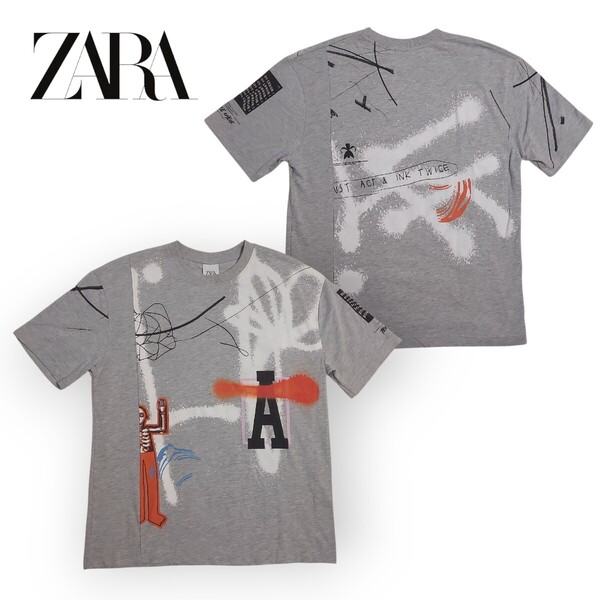 美品 ZARA ザラ グラフィック プリント クルーネック オーバーサイズ 半袖 Tシャツ/M ポルトガル製