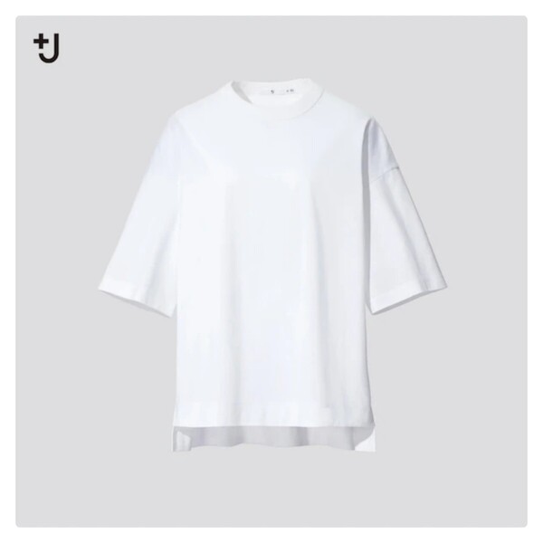 美品 UNIQLO+J ユニクロ×ジル・サンダーコラボ スーピマコットンオーバーサイズ Tシャツ(5分袖)L ホワイト
