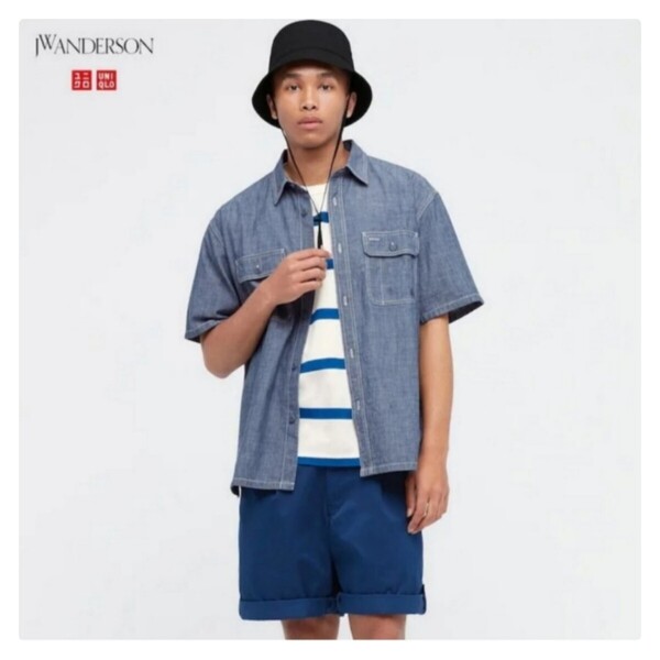 大人気完売!ユニクロ UNIQLO × JW ANDERSON シャンブレー オーバーサイズ ワークシャツ 半袖 M