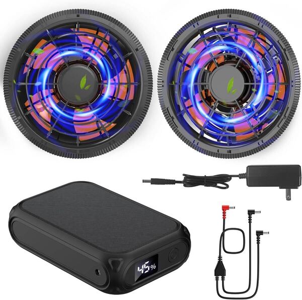 空調作業服 ファンバッテリーセット 43V超高出力30000mAh 日本製ブラシレスモーター LED液晶ディスプレイ搭載 4段階風速調節 9cm服穴径対応