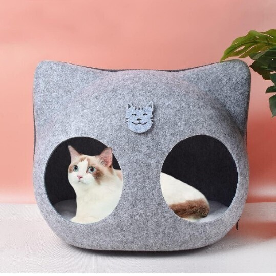 新品未使用 猫ハウス 猫ベッド キャットハウス 四季通用 ペット寝袋 通気性 お昼寝 おしゃれ かわいい 小動物用 ペット用品 ライトグレー
