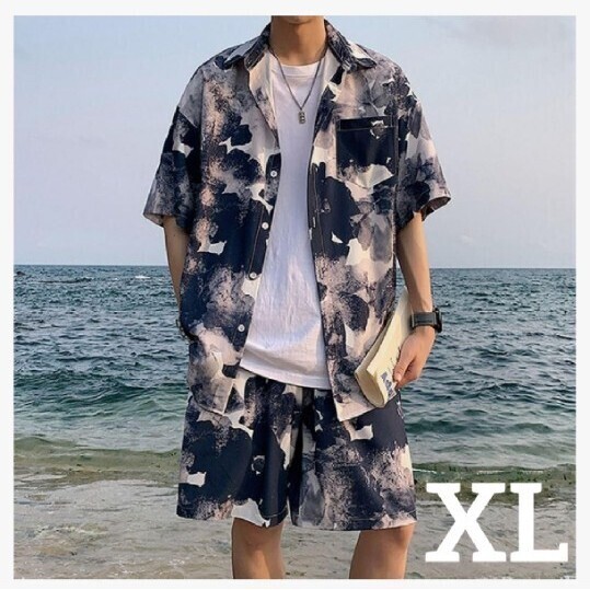 新品 XL シャツ メンズ セットアップ 半袖 五分袖 春夏 上下2点セット 快適 人気 通気性 ワイシャツ前開【吸汗速乾】【UVカット】おしゃれ
