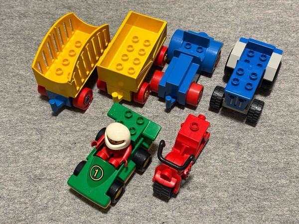 レゴ デュプロ 中古■乗り物 いろいろ 6台 ミニフィグ1体■F1 バイク トラクター 貨車 F1レーサー