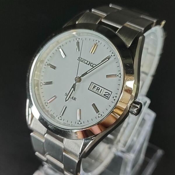 美品 SEIKO セイコー スピリット V158 ホワイト ソーラー メンズ