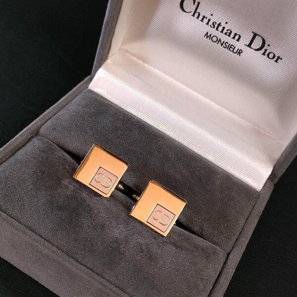 【美品】Dior ディオール カフス ゴールド スクエア CDロゴ シルバー