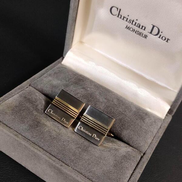 【美品】Dior ディオール カフス シルバー ゴールド ライン Diorロゴ