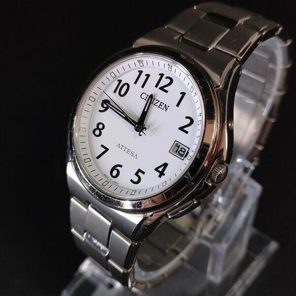 美品 CITIZEN シチズン アテッサ H110 ホワイト ソーラー メンズ